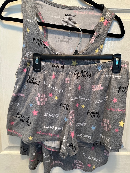 Joyspun Other - Joyspun Gray Star & Novelty Script Pajama Tank Top and Shorts Set Size M (8-10)